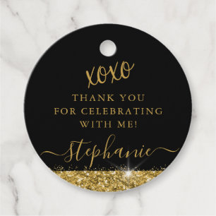 Elegante Goud Zwart Glitter Bedankt Aangepast Bedankjes Labels