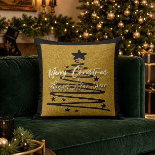 Elegante Goud Zwarte Vrolijk Kerstfeest Gelukkig N Kussen