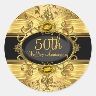 Elegante Goudblad & Edelsteen 50e Jubileum Sticker