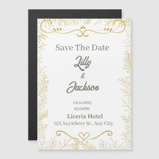 Elegante Goudblad Save the Date-Huwelijkskaart | M Magnetische Uitnodiging