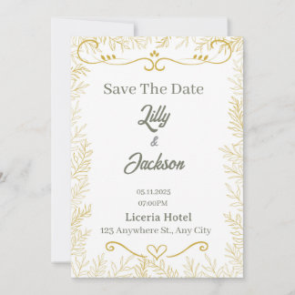 Elegante Goudblad Save the Date Kaart | Modern Huw