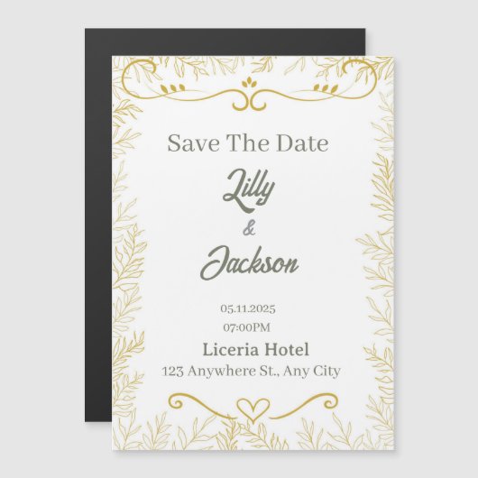 Elegante Goudblad Save the Date Kaart | Moderne Br (Voorkant / Achterkant)