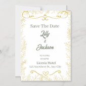 Elegante Goudblad Save the Date Kaart | Moderne Br (Voorkant)