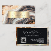 Elegante goudblosmarmer agaat geode QR-code Visitekaartje (Voorkant / Achterkant)