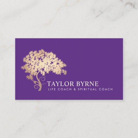 Elegante goudboom Logo Paarse Visitekaartje (Voorkant)