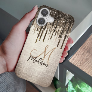 Elegante goudbruine druppels glitter monogram Hoes