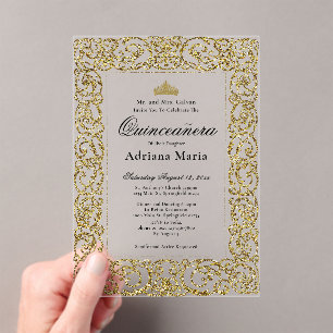 Elegante Gouden 15e Verjaardag Quinceanera Acryl Uitnodigingen