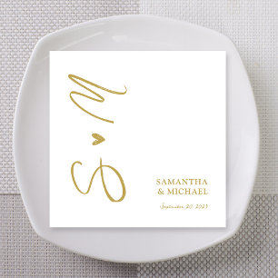 Elegante gouden accent monogram initiaal trouw servet