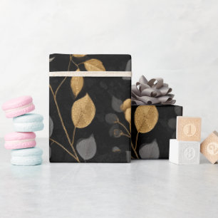 Elegante gouden accent roos zwart bloemmotief cadeaupapier