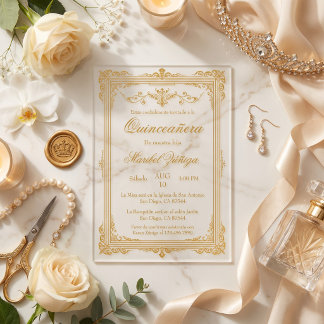 Elegante Gouden Acryl Quinceañera Uitnodigingen