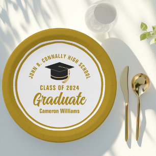 Elegante gouden afstudeerfeest gepersonaliseerd papieren bordje