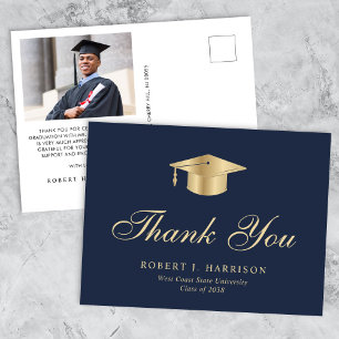Elegante gouden afstudeerhoed foto afstudeer dankj briefkaart