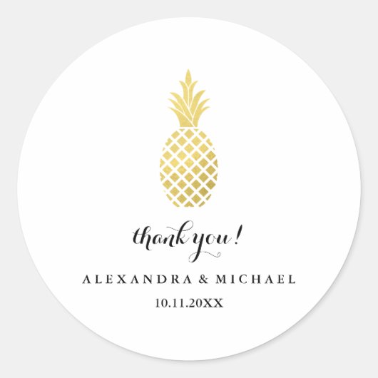 Elegante gouden ananas bruiloft dank u ronde sticker (Voorkant)