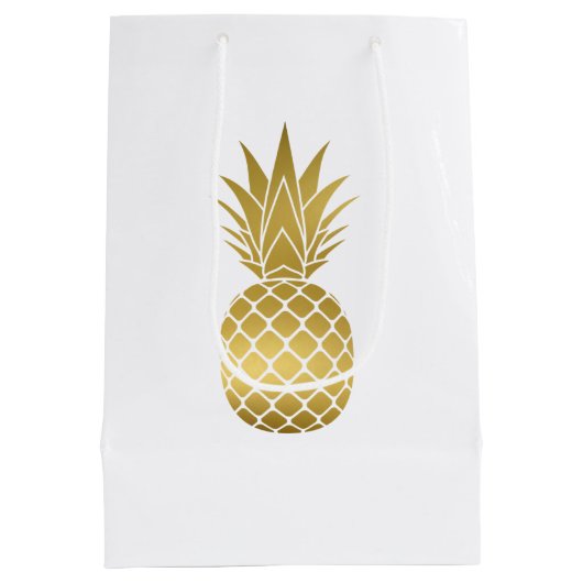 Elegante gouden ananas cadeau tas medium cadeauzakje (Achterkant)