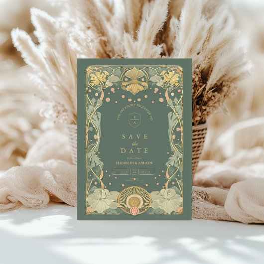 Elegante gouden art nouveau save the date