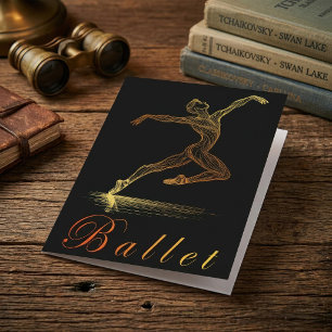 Elegante Gouden Balletdanseres Lijnkunst Illustrat Bedankkaart