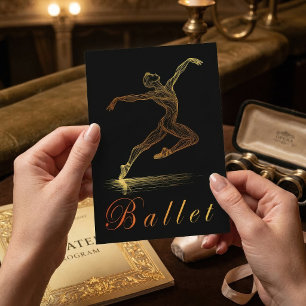 Elegante Gouden Balletdanseres Lijnkunst Illustrat Briefkaart