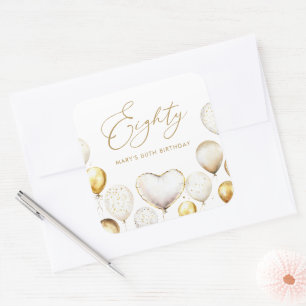Elegante gouden ballon 80e dankjewel verjaardag vierkante sticker