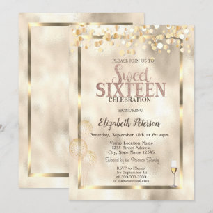 Elegante Gouden Ballonnen Frame Sweet 16 Kaart