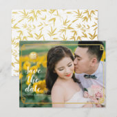Elegante gouden bamboe & dubbel geluk Chinees Save The Date (Voorkant / Achterkant)