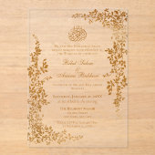 Elegante gouden blad islamitische bruiloft acryl uitnodigingen (Voorkant)