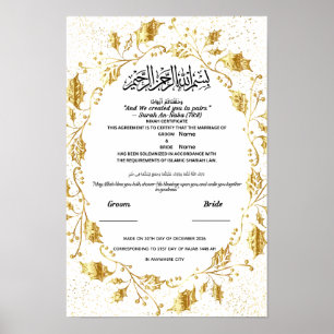 Elegante Gouden Blad-Islamitische Nikah-certificaa Poster