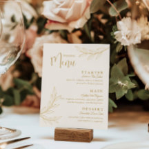 Elegante gouden blad met script bruiloftsmenu kaar