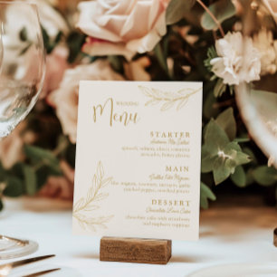 Elegante gouden blad met script bruiloftsmenu kaar kaart