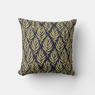 Elegante Gouden Blad Navy Patroon Worp Kussen