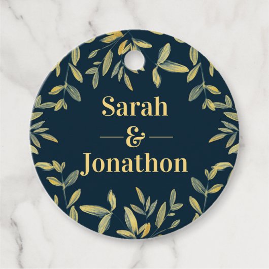 Elegante gouden bladeren bruiloft gunst labels (Voorkant)