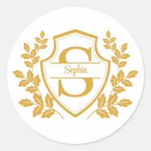 Elegante gouden bladeren Crest Bloemige monogram S Ronde Sticker