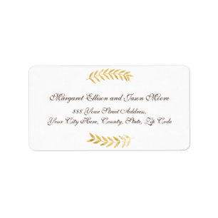 Elegante gouden bladeren en donkerbruin adres etiket