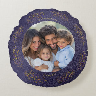 Elegante Gouden Bladeren Familie Foto Kerstmis Bla Rond Kussen
