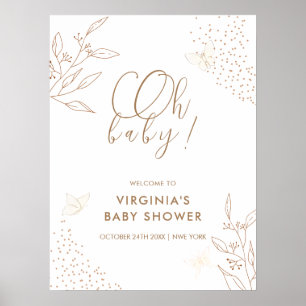 Elegante Gouden Bladeren Vlinder Baby Shower Welko Poster