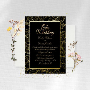Elegante gouden bladeren zwart folie uitnodiging