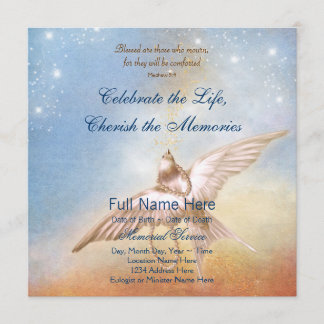 Elegante Gouden Blauwe Duif In Loving Memory-herde Kaart