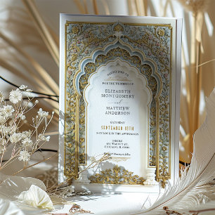 Elegante gouden & blauwe filigraan bruiloft kaart