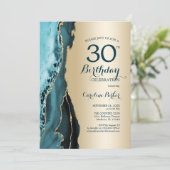 Elegante gouden Blauwgroen agaat 30e verjaardag Kaart (Staand voorkant)
