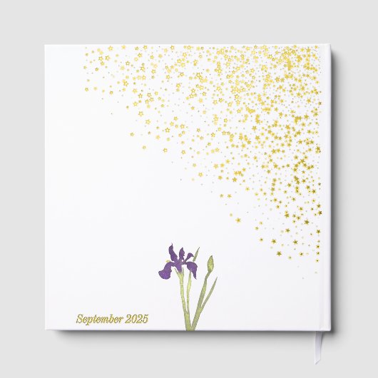 Elegante gouden & Bleke Paarse Waterverf Iris brui Gastenboek (Achterkant)