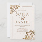 Elegante gouden bloem beige bruiloft kaart (Voorkant)