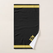 Elegante Gouden Bloem, Monogram & Streep op Zwart Bad Handdoek (Handdoek)