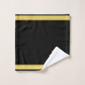 Elegante Gouden Bloem, Monogram & Streep op Zwart Bad Handdoek (Wasdoekje)