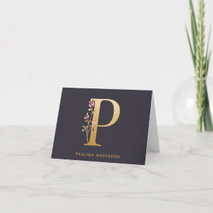 Elegante Gouden Bloem P Monogram Chic Persoonlijk Notitiekaartje