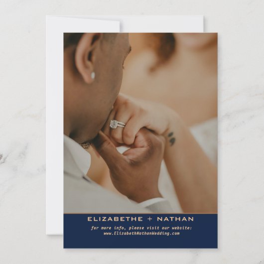 Elegante Gouden Bloem Vogels Navyblauw Aangepaste Save The Date (Achterkant)