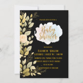 Elegante gouden bloem zwarte baby shower uitnodigi kaart (Voorkant)