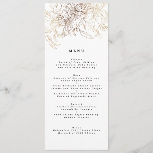 Elegante gouden bloemen bruiloft menu (Voorkant)