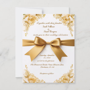 Elegante gouden bloemen bruiloft uitnodiging met l