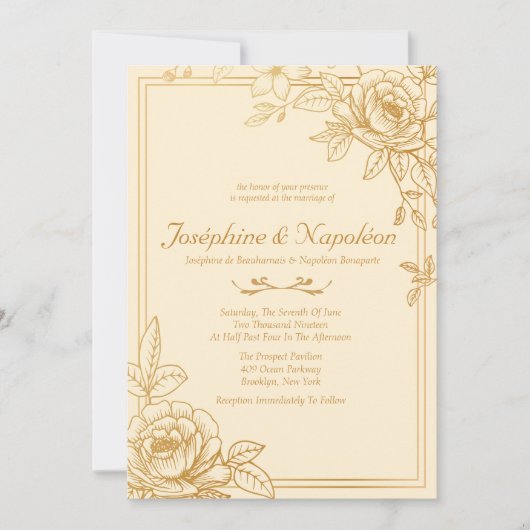 Elegante gouden bloemen bruiloft uitnodigingen (Voorkant)