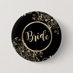 Elegante Gouden Bloemen Glitteren Ronde Button 5,7 Cm