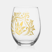 Elegante Gouden Bloemen hartbril Wijnglas Zonder Voet (Achterkant)